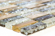Rectangular mosaic tiles glass mosaic broken glass marble stone light brown beige cream wall bathroom kitchen WC - MOS87-S1253