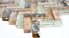 Hand-patterned mosaic tile Translucent light brown Herringbone glass mosaic Crystal stone emperador light MOS87HB-1253_m