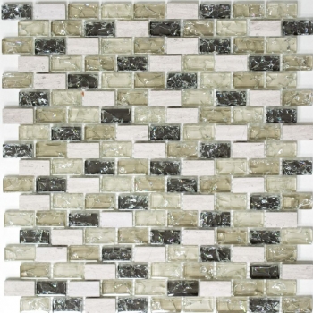 Hand-painted mosaic tile Tile backsplash Translucent gray-green Brick Glass mosaic Crystal stone gray-green MOS87-B1152_m
