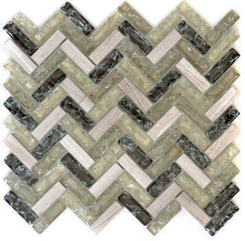 Hand-painted mosaic tile translucent gray-green herringbone glass mosaic Crystal stone gray-green MOS87HB-0552_m