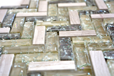 Hand-painted mosaic tile translucent gray-green herringbone glass mosaic Crystal stone gray-green MOS87HB-0552_m