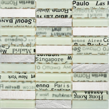 Hand-patterned mosaic tile Tile backsplash Translucent white Rectangle glass mosaic Crystal stone white MOS87-19_m