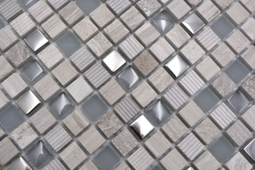 Glass mosaic natural stone mosaic tile light gray cream silver marble structure tile backsplash bathroom - MOS92-HQ10
