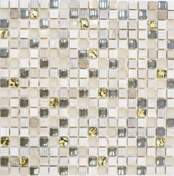 Hand-painted mosaic tile Tile backsplash Translucent light gray gold Glass mosaic Crystal stone EP light gray gold MOS92-HQ12_m