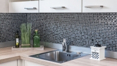 Glass mosaic natural stone mosaic tile dark gray black frosted glass relief marble tile backsplash - MOS83-HQ19