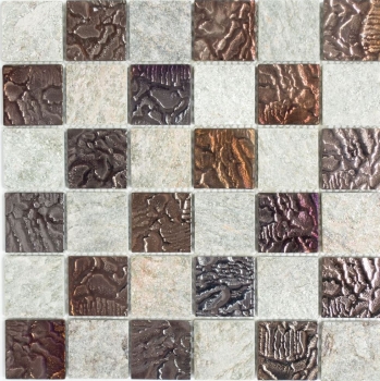 Hand-patterned mosaic tile Tile backsplash Translucent gray Glass mosaic Crystal stone design Quartzite gray MOS88-CR73_m