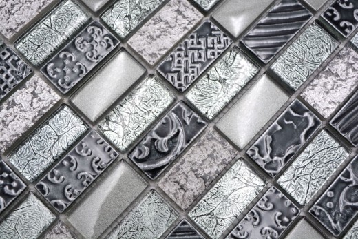 Rectangular mosaic tiles glass mosaic stone retro silver anthracite structure wall cladding kitchen tile WC - MOS83-CRS2