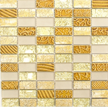 Hand-patterned mosaic tile Tile backsplash Translucent gold Rectangle Glass mosaic Crystal stone Retro gold MOS83-CRS4_m