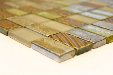 Hand-patterned mosaic tile Tile backsplash Translucent gold Rectangle Glass mosaic Crystal stone Retro gold MOS83-CRS4_m