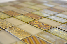 Hand-patterned mosaic tile Tile backsplash Translucent gold Rectangle Glass mosaic Crystal stone Retro gold MOS83-CRS4_m
