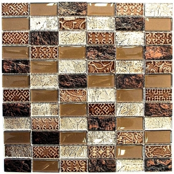 Rectangular mosaic tiles glass mosaic stone retro brown bronze beige structure wall cladding bathroom WC - MOS83-CRS6