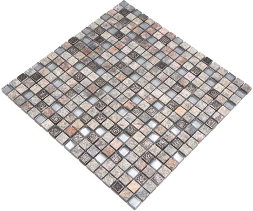 Glass mosaic natural stone mosaic tile gray anthracite beige resin quartzite kitchen wall bathroom tile - MOS92-02M7