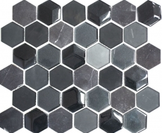 Hand-patterned mosaic tile Tile backsplash Translucent black Hexagon glass mosaic Crystal stone 3D black MOS11D-33_m
