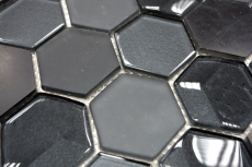 Hand-patterned mosaic tile Tile backsplash Translucent black Hexagon glass mosaic Crystal stone 3D black MOS11D-33_m