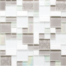 Hand-painted mosaic tile tile backsplash translucent white gray combination glass mosaic Crystal stone white gray white matt MOS88-MC659_m