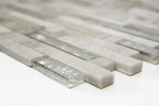 Glass mosaic natural stone mosaic tiles cream white greenish tint with shimmer Wall cladding kitchen bathroom WC - MOS87-MV738