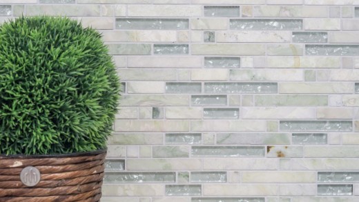 Glass mosaic natural stone mosaic tiles cream white greenish tint with shimmer Wall cladding kitchen bathroom WC - MOS87-MV738