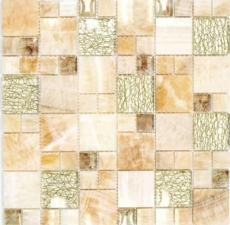 Natural stone glass mosaic marble mosaic tiles amber gold ochre brown tile backsplash wall kitchen WC - MOS88-MC649