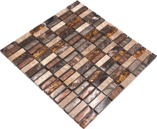 Strip mosaic tiles glass mosaic beige brown cream orange natural stone marble wall kitchen bathroom WC - MOS87-1310