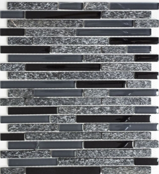 Glass mosaic natural stone rods mosaic tiles gray black dark gray anthracite wall cladding kitchen bathroom - MOS86-0208