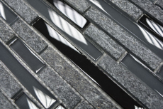 Glass mosaic natural stone rods mosaic tiles gray black dark gray anthracite wall cladding kitchen bathroom - MOS86-0208