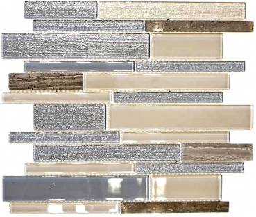 Hand-painted mosaic tile Tile backsplash Translucent beige gray Composite glass mosaic Crystal stone beige gray MOS67-GV24_m