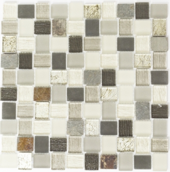 Hand-patterned mosaic tile Tile backsplash Translucent white gray rust Rectangle Glass mosaic Crystal stone rustic MOS82-0102_m