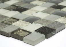 Hand-patterned mosaic tile Tile backsplash Translucent white gray rust Rectangle Glass mosaic Crystal stone rustic MOS82-0102_m