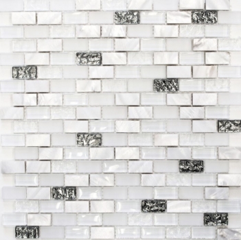 Hand-patterned mosaic tile Tile backsplash Translucent white Brick Glass mosaic Crystal stone Shell white MOS87-B01S_m