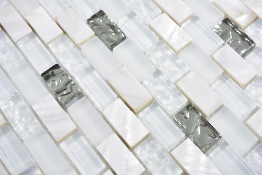 Mosaic rods composite natural stone mosaic tile white silver brick glass mosaic shell structure kitchen splashback bathroom WC - MOS87-B01S