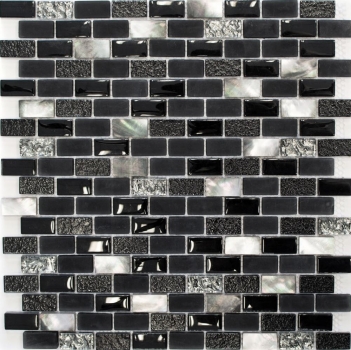 Hand-patterned mosaic tile Tile backsplash Translucent black Brick Glass mosaic Crystal stone Shell black MOS87-B03S_m