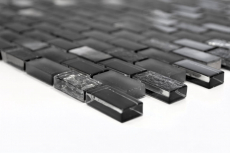 Hand-patterned mosaic tile Tile backsplash Translucent black Brick Glass mosaic Crystal stone Shell black MOS87-B03S_m