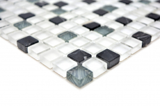 Hand-painted mosaic tile Translucent white gray Glass mosaic Crystal stone super white matt black MOS92-0103_m