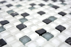 Hand-painted mosaic tile Translucent white gray Glass mosaic Crystal stone super white matt black MOS92-0103_m