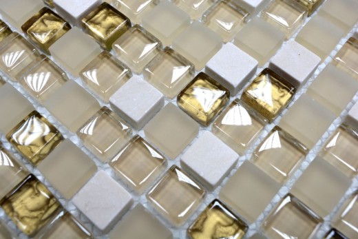 Glass mosaic natural stone mosaic tile white matt gold cream frosted glass tile backsplash kitchen - MOS92-1201
