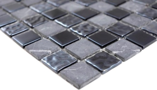 Glass mosaic natural stone mosaic tiles rustic stone gray black anthracite graphite tile backsplash kitchen backsplash - MOS62-0302-GN