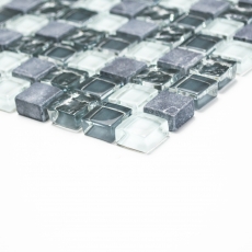 Glass mosaic natural stone mosaic tile gray anthracite dark gray white tile backsplash wall kitchen bathroom toilet - MOS92-0204
