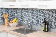 Glass mosaic natural stone mosaic tile gray anthracite dark gray white tile backsplash wall kitchen bathroom toilet - MOS92-0204
