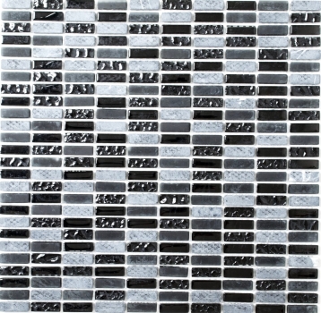Hand-painted mosaic tile Tile backsplash Translucent gray rods Glass mosaic Crystal stone gray matt black MOS87-1403_m