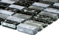 Hand-painted mosaic tile Tile backsplash Translucent gray rods Glass mosaic Crystal stone gray matt black MOS87-1403_m