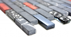 Hand-painted mosaic tile Translucent gray black composite glass mosaic Crystal stone gray black red MOS87-0429_m