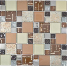 Glass mosaic mosaic tiles silver cream beige brown wall tile backsplash kitchen bathroom