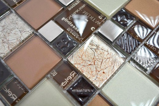 Glass mosaic mosaic tiles silver cream beige brown wall tile backsplash kitchen bathroom