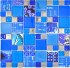 Hand pattern transparent crystal mosaic glass mosaic silver blue wall tile mirror kitchen shower bathroom MOS88-0417_m