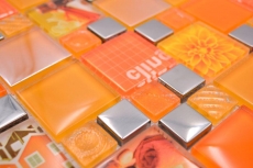 Glass mosaic mosaic tiles silver orange wall tile backsplash kitchen bathroom
