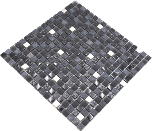 Glass mosaic natural stone mosaic tile stainless steel black silver anthracite matt wall tile backsplash kitchen bathroom - MOS92-0322