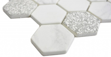 Hand sample GLASS mosaic Hexagon ECO Carrara look mosaic tile wall tile backsplash kitchen bathroom MOS16-0222_m