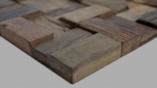 Wooden mosaic made from boat planks Wood FSC wall cladding Kitchen splashback MOS160-25