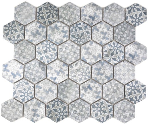 Hexagonal hexagon mosaic tile ceramic blue gray white mix mosaic tile wall tile backsplash kitchen bathroom - MOS11H-0004