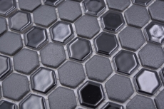 Hexagonal hexagon mosaic tile ceramic mini black glossy R10B Shower base floor tile Mosaic tile Anti-slip - MOS11H-0301-R10